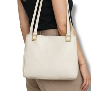CB Pelletterie Vintage Italian Leather Ivory Gold Hardware Two Compartment Bag